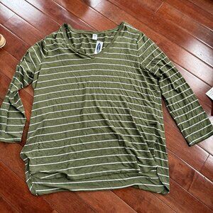 NWT Old Navy Luxe Green and White Stripped Long Sleeve Shirt, size XL